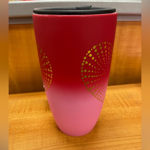 Valentine Ombré Pink & Red w/Gold Heart Matte Travel Coffee Mug w/Lid NWT - Picture 3 of 4